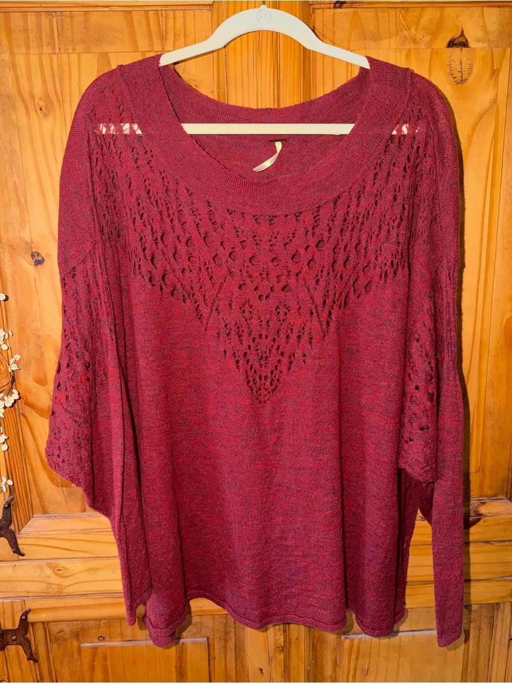 Free People lightweight boho crochet sweater. Brick red. SZ Large